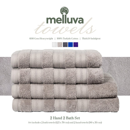 Ash Grey Melluva 4 piece towel set: 2 bath towels and 2 hand towels