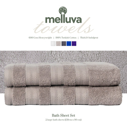 Ash Grey Melluva bath sheet set of 2, 90 x 150 cm, 600 GSM