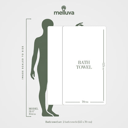 Melluva bath towel size guide, 70 x 125 cm