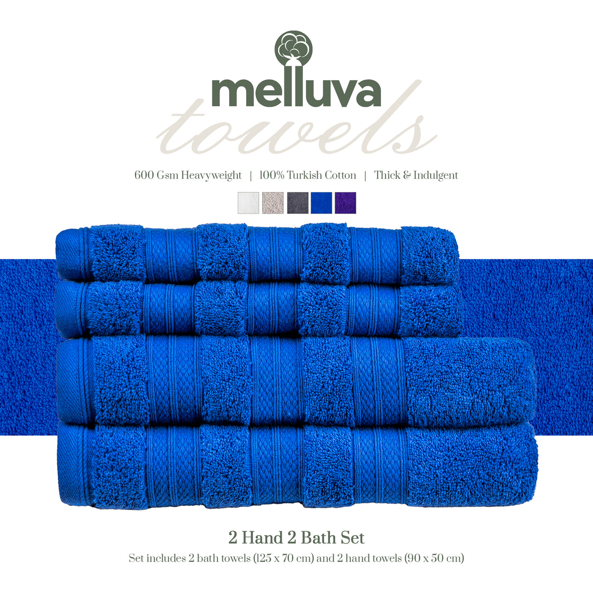 Denim Melluva 4 piece towel set: 2 bath towels and 2 hand towels