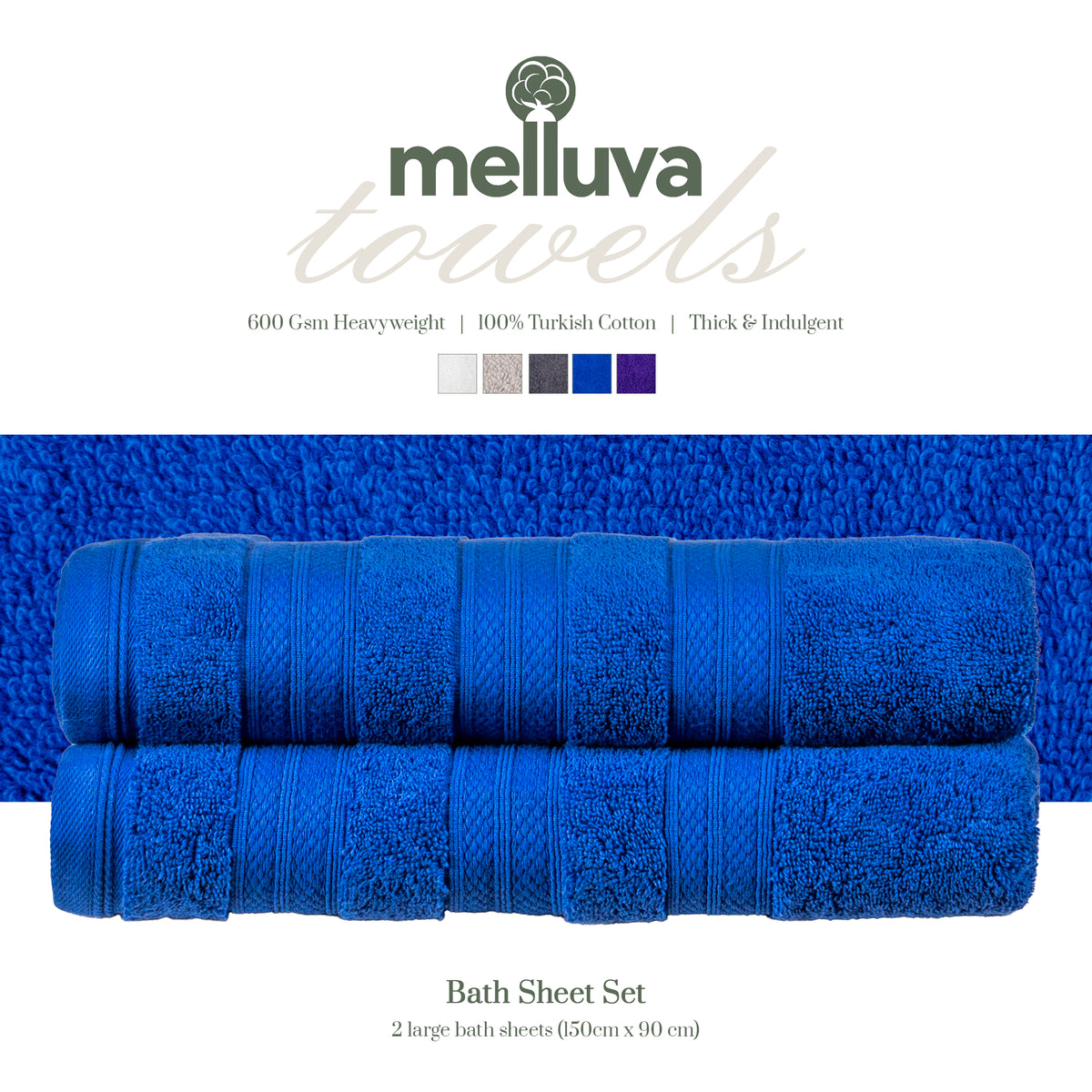 Denim Melluva bath sheet set of 2, 90 x 150 cm, 600 GSM