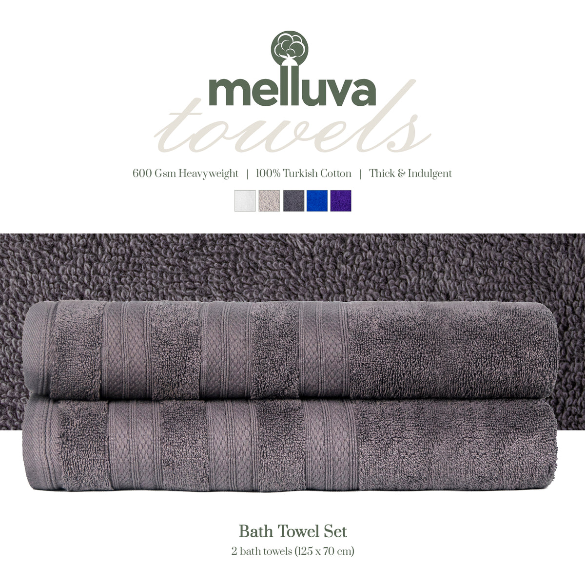 Dow Grey Melluva bath towel set of 2, 70 x 125 cm, 600 GSM
