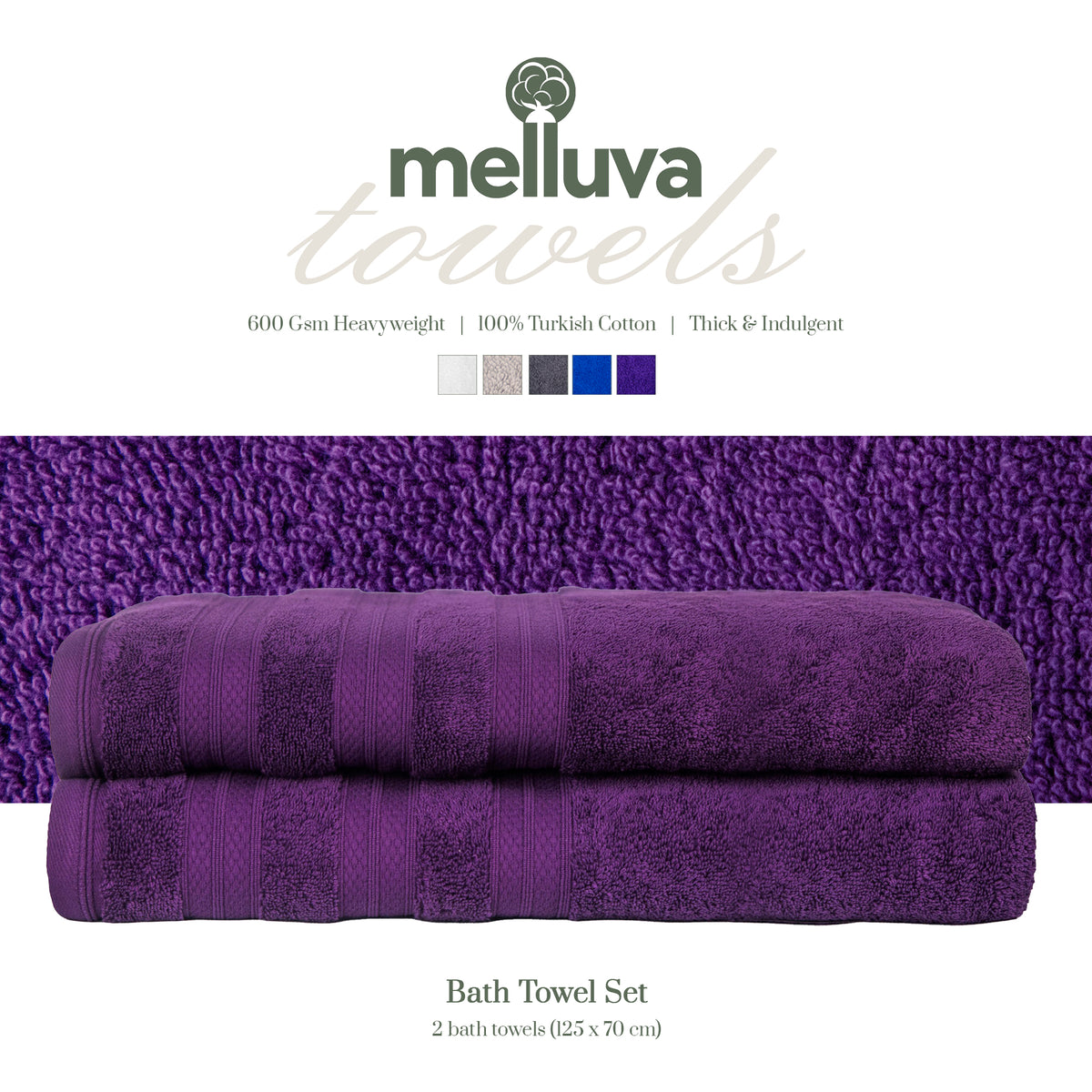 Plum Melluva bath towel set of 2, 70 x 125 cm, 600 GSM