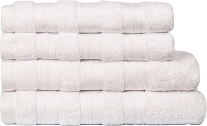 White Melluva 4 piece towel set, folded and stacked