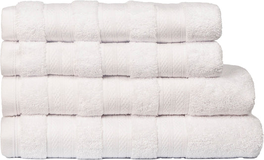 White Melluva 4 piece towel set, folded and stacked