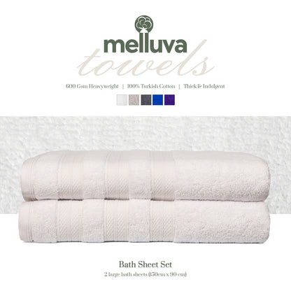 White Melluva bath sheet set of 2, 90 x 150 cm, 600 GSM